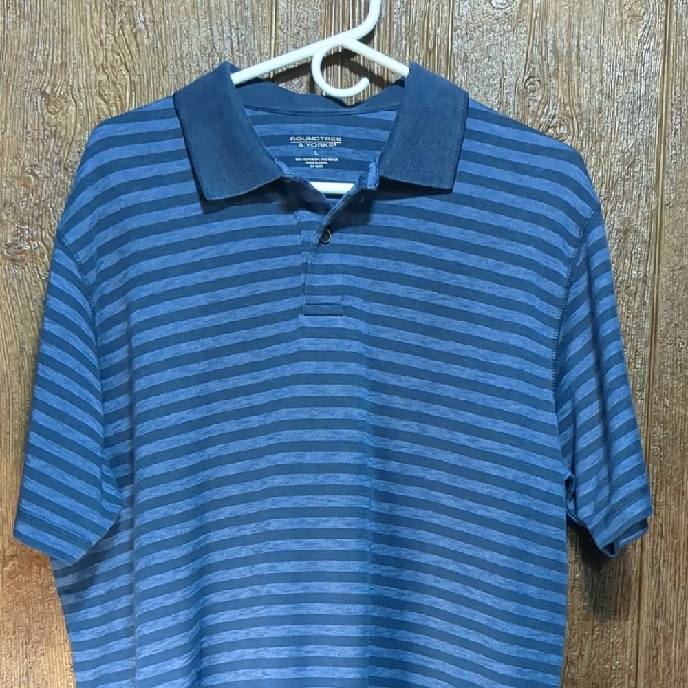 Roundtree Yorke Golf Shirt Two Tone Blue Horizontal Stripe Large